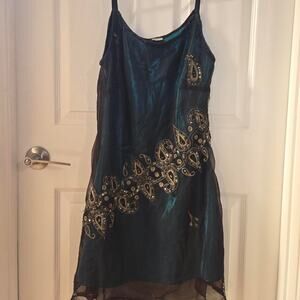 Beautiful teal & black boho slip dress